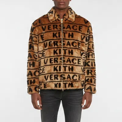 Pre-owned Versace Kith X  Brown/black Monogram Fur Coaches Jacket M