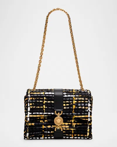 Versace Kleio Medusa Barocco Tweed Shoulder Bag In Black