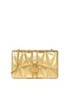 Versace Kleio Mini Gold Laminated Quilted Bag In Gold