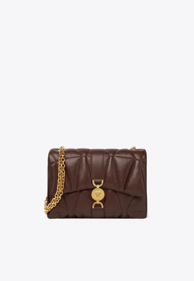 Versace Kleio Quilted Leather Crossbody Bag In Brown