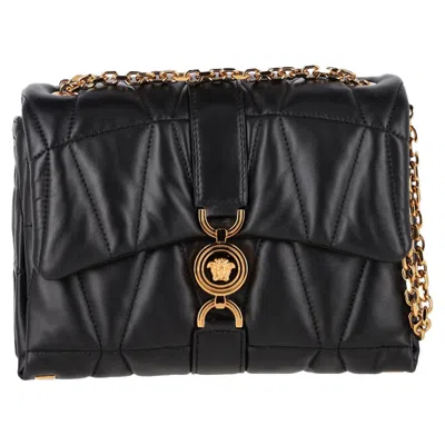Versace Kleio Quilted Shoulder Bag In Black Leather