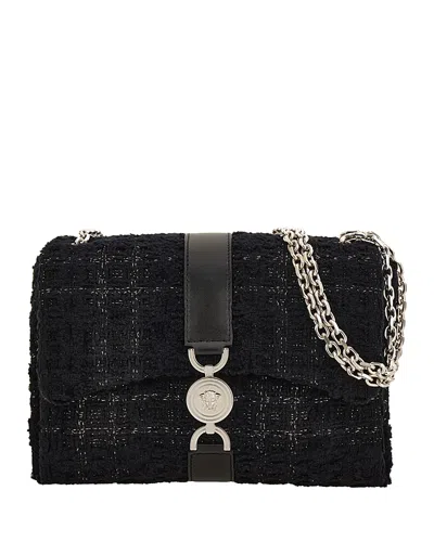 Versace Kleio Tweed Shoulder Bag In Black