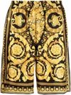 Versace Knee-length Black And Gold Silk Shorts With Barocco Print