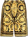 Versace Knee-length Black And Gold Silk Shorts With Barocco Print In Gold