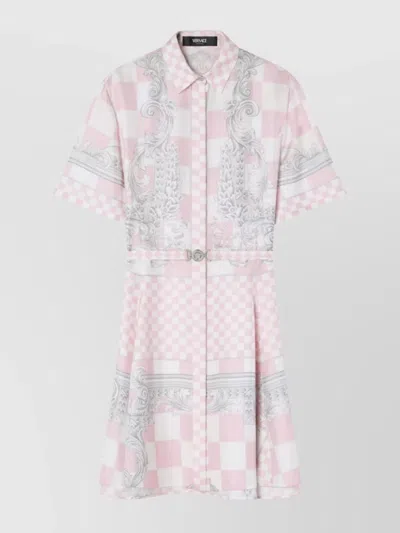 Versace Knee Length Checkerboard Print Dress In Pink