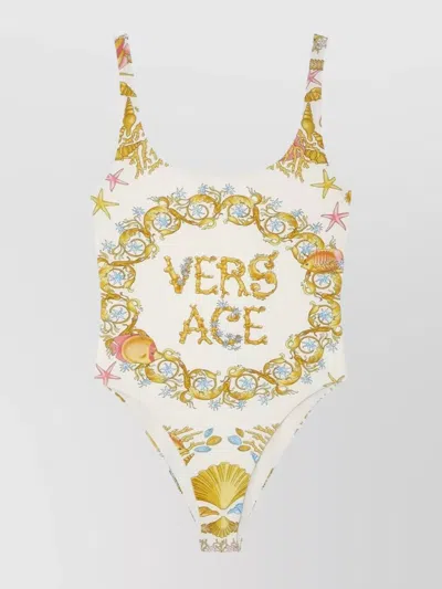 Versace Knee Length Swimsuit High-cut Leg In Neutral