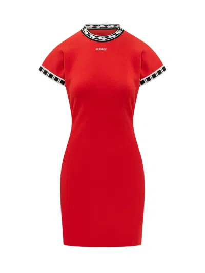 Versace Logo-embroidered Cotton Knit Dress In Multi