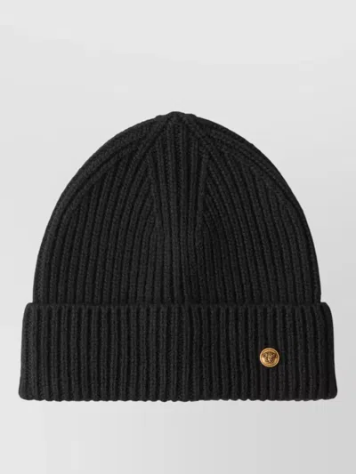 Versace Knit Beanie Hat Ribbed Texture Design In Green