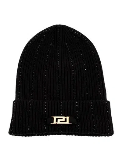 Pre-owned Versace Knit Beanie Studs Serie Hat W/tags In Black