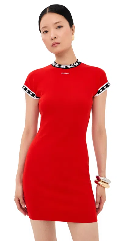Versace Logo-embroidered Cotton Knit Dress In Multi