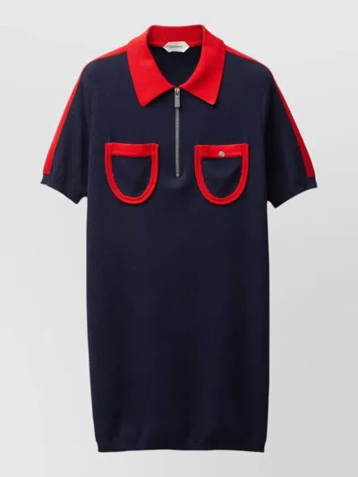 Versace Knit Midi Dress Zip Pointed Collar In Blue