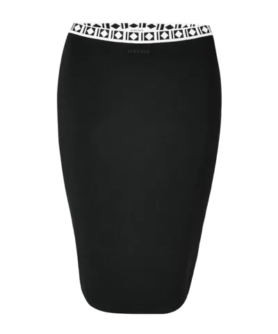 Versace Knit Midi Pencil Skirt In Black