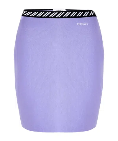 Versace Knit Mini Pencil Skirt In Blue