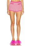 Versace 2-pocket Crochet Knit Compact Cotton Shorts In Pink