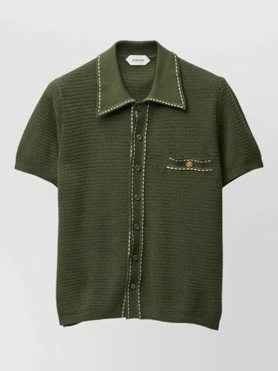 Versace Knit Shirt Chest Pocket Contrast Stitching In Green