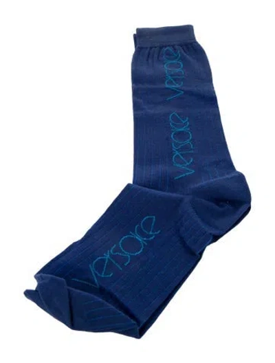 Pre-owned Versace Knit Socks W/tags In Blue