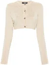 Versace Barocco Texture Cropped Cardigan In Nude & Neutrals