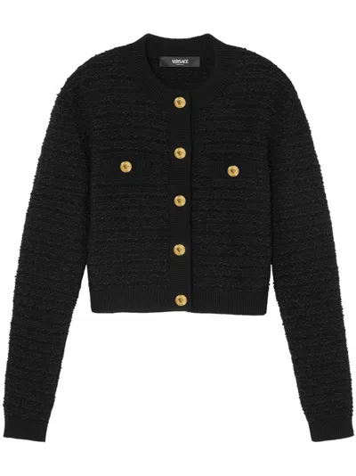 Versace Knit Sweater College Tweed Clothing In Black