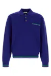 Versace Pull Polo En Maille De Laine Jacquard In Blue