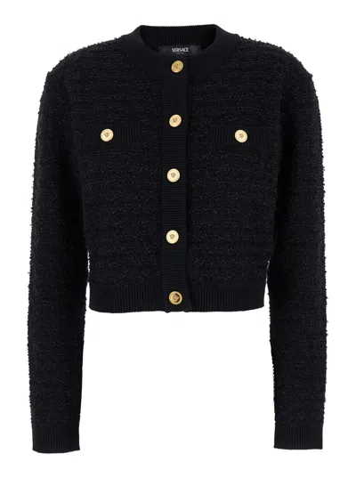 VERSACE BOUCLÈ TWEED CARDIGAN WITH MEDUSA BUTTONS