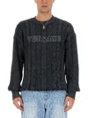Versace Knit With Greek Braid Work In Gray