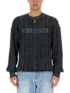 Versace Knit With Greek Braid Work In Black
