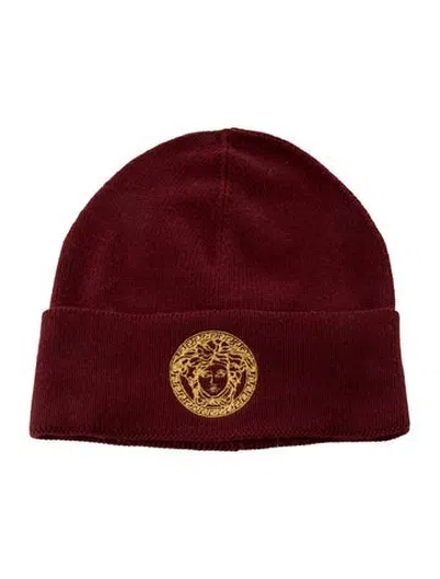 Pre-owned Versace Knitted Beanie In Burgundy
