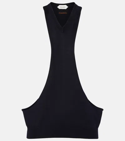Versace Knitted Cotton Top In Black