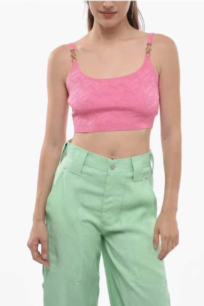 VERSACE KNITTED CROP TOP WITH JEWEL BUCKLES