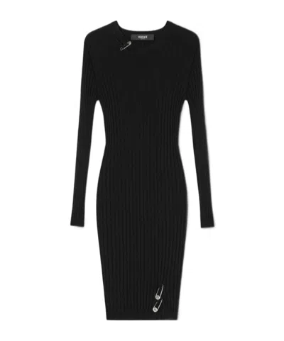 Versace Safety-pin Slit Vanise Knit Mini Dress In Black