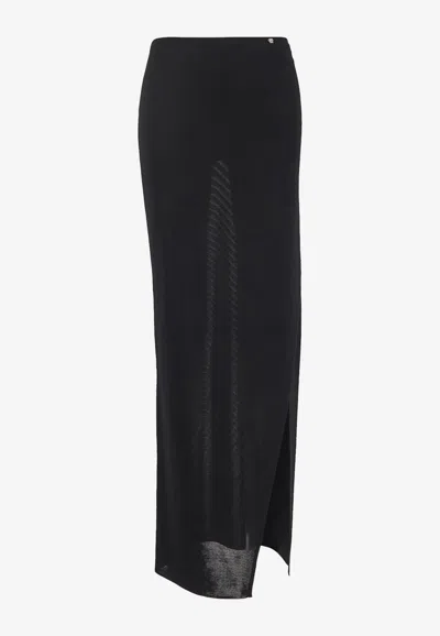 Versace Medusa Safety Pin Viscose High Slit Skirt In Black