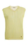 Versace Viscose Mesh Ribbed Knit Top In Animal Print