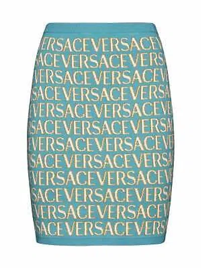 Pre-owned Versace Knitted Mini Skirt In Blue