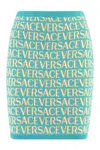 Versace Allover Logo-jacquard Miniskirt In Turquoise