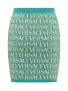 Versace Allover Logo-jacquard Miniskirt In Turquoise