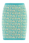 Versace Allover Logo-jacquard Miniskirt In Turquoise