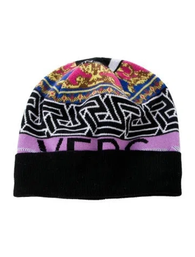 Pre-owned Versace Knitted Patterned Beanie In Purple