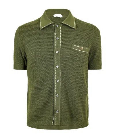 Versace Knitted Short Sleeve Polo Shirt In Green