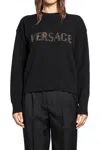 Versace Studs Logo Embroidery Wool Knit Sweater Black In Black