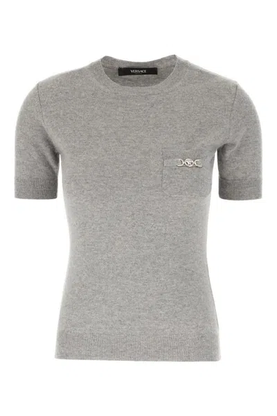 Versace Melange Grey Wool Blend Sweater In Concrete Melange