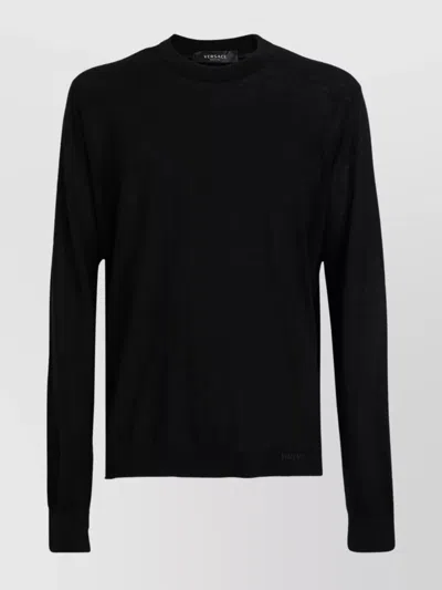 Versace Knitwear With Ribbed Cuffs And Textured Pattern In Black