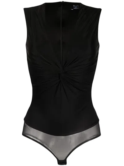 Versace Knotted V-neck Bodysuit In Black