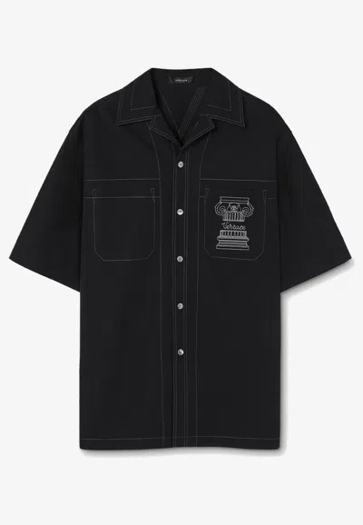 Versace La Colonna Embroidered Shirt In Black