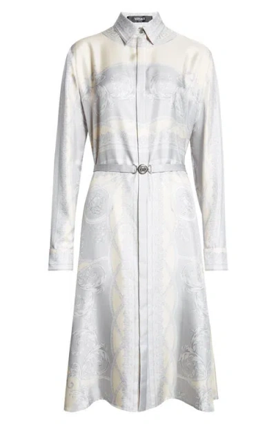VERSACE VERSACE LA COUPE DES DIEUX BELTED LONG SLEEVE SILK SHIRTDRESS