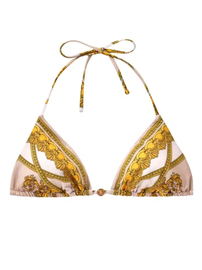 Versace Baroque-pattern Bikini Top In Neutrals