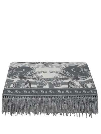 Versace La Coupe Des Dieux Fringed Blanket In Grey
