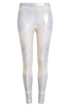 Versace La Coupe Des Dieux Laminated Leggings In Silver Grey Champagne