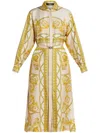 Versace Baroque Coupe De Deaux Silk Long-sleeve Belted Midi Shirtdress In 中性色