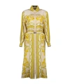 Versace Baroque Coupe De Deaux Silk Long-sleeve Belted Midi Shirtdress In Nude