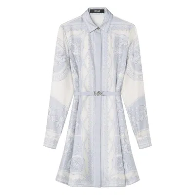 Versace La Coupe Des Dieux Mini Shirt Dress In Blue